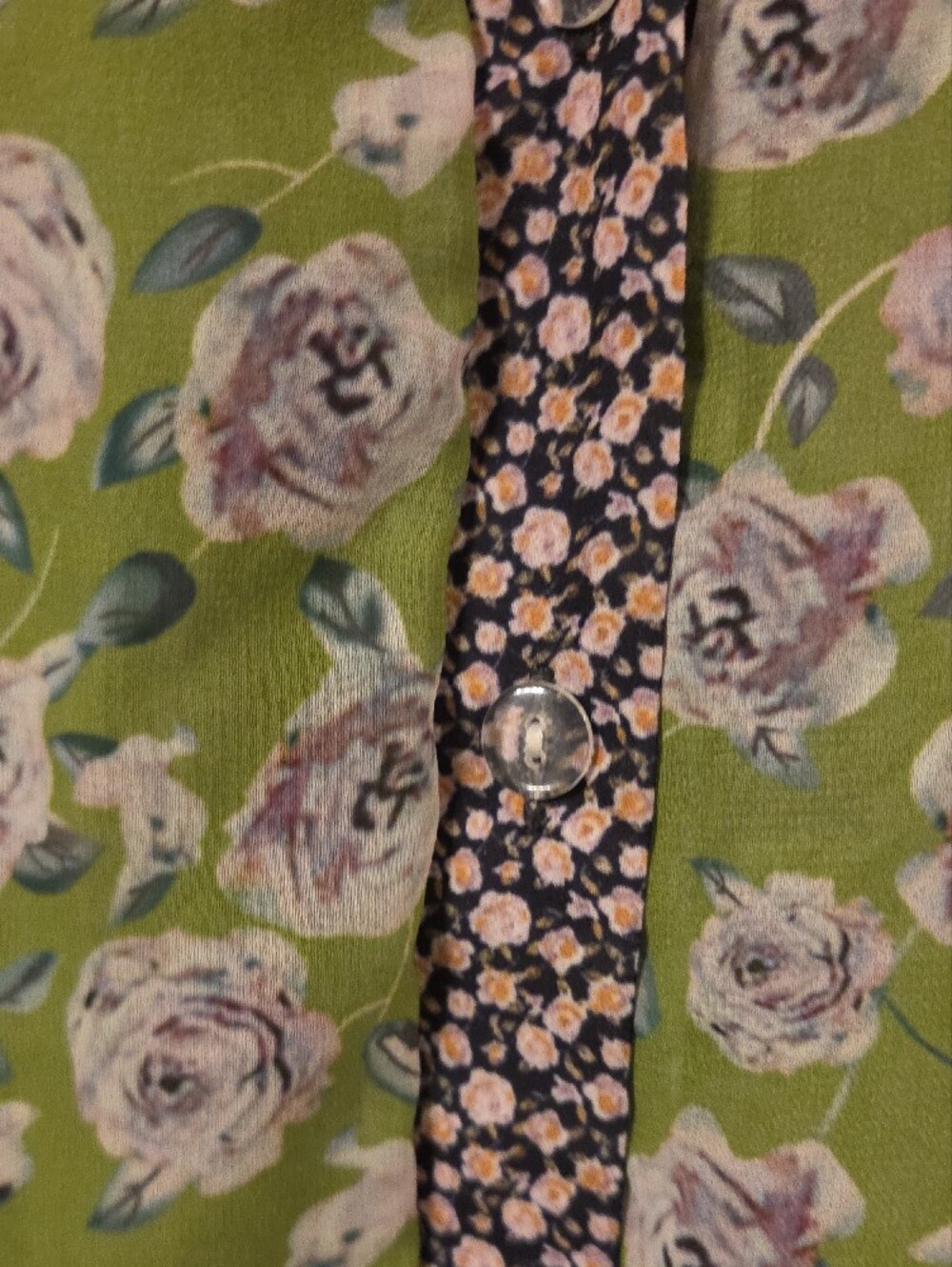 Light Green Floral Button-Front Ruffle Sheer Blouse - Picture 6 of 7